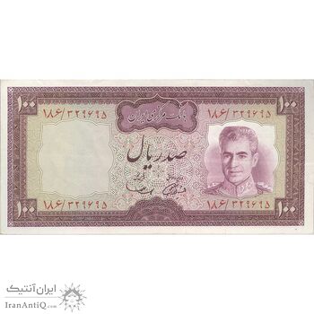 اسکناس 100 ریال (آموزگار - سمیعی) نوشته سیاه - تک - EF40 - محمد رضا شاه