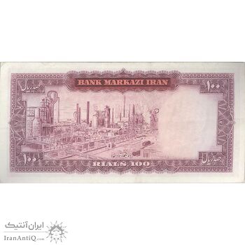 اسکناس 100 ریال (آموزگار - سمیعی) نوشته سیاه - تک - EF40 - محمد رضا شاه
