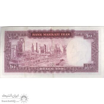 اسکناس 100 ریال (آموزگار - سمیعی) نوشته قرمز - تک - VF35 - محمد رضا شاه