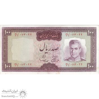 اسکناس 100 ریال (آموزگار - سمیعی) نوشته قرمز - تک - EF45 - محمد رضا شاه