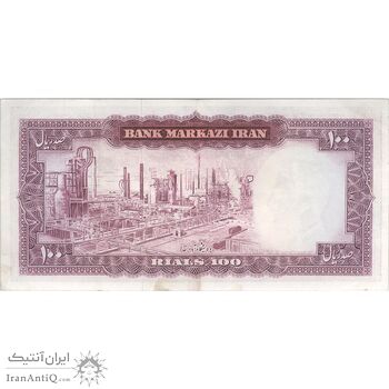 اسکناس 100 ریال (آموزگار - سمیعی) نوشته قرمز - تک - EF45 - محمد رضا شاه