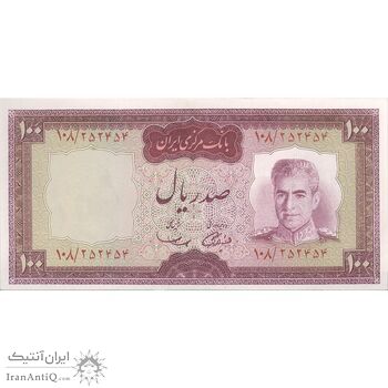 اسکناس 100 ریال (آموزگار - سمیعی) نوشته قرمز - تک - AU58 - محمد رضا شاه