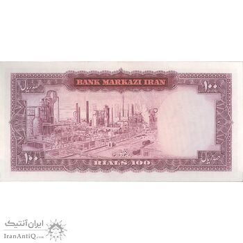 اسکناس 100 ریال (آموزگار - سمیعی) نوشته قرمز - تک - AU58 - محمد رضا شاه