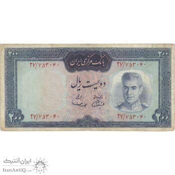 اسکناس 200 ریال (آموزگار - سمیعی) نوشته قرمز - تک - VF25 - محمد رضا شاه
