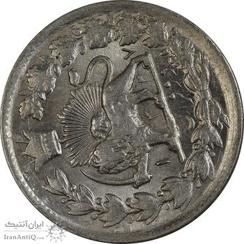 سکه 2 قران 1327 (قران بدون نقطه) - چرخش 100 درجه - MS61 - محمد علی شاه