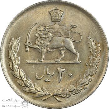 سکه 20 ریال 1357 - MS62 - محمد رضا شاه سکه 20 ریال 1357 - MS62 - محمد رضا شاه