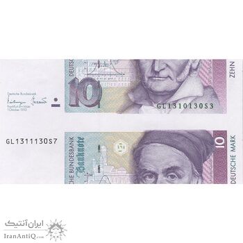 اسکناس 10 مارک 1993 - ارور برش - UNC63 - آلمان اسکناس 10 مارک 1993 - ارور برش - UNC63 - آلمان