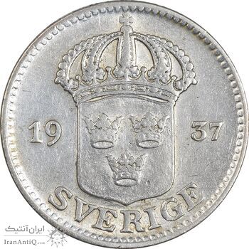 سکه 25 اوره 1937 گوستاو پنجم - EF45 - سوئد
