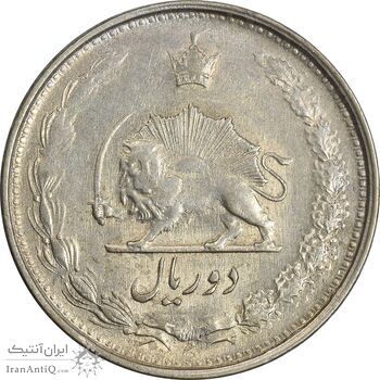 سکه 2 ریال 1323/2 (سورشارژ تاریخ) نوع دو - AU55 - محمد رضا شاه