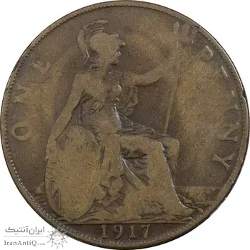 سکه 1 پنی 1917 جرج پنجم - VF30 - انگلستان