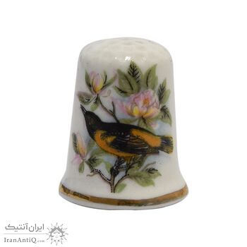 انگشتانه چینی قدیمی طرح گل و مرغ - کد 005795