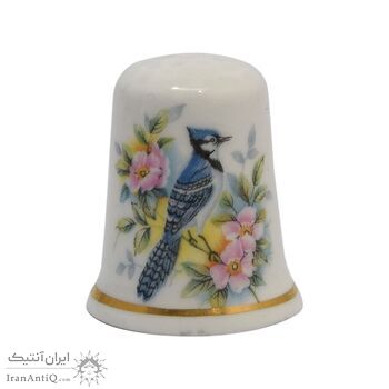 انگشتانه چینی قدیمی طرح گل و مرغ - کد 005789