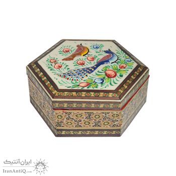 جعبه خاتم کاری طرح گل و مرغ - 051340 جعبه خاتم کاری طرح گل و مرغ - 051340