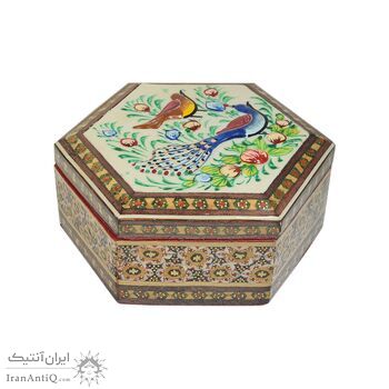 جعبه خاتم کاری طرح گل و مرغ - 051341 جعبه خاتم کاری طرح گل و مرغ - 051341