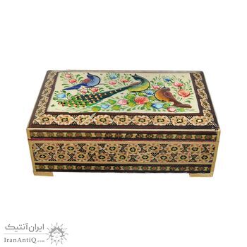 جعبه خاتم کاری طرح گل و مرغ - 051342 جعبه خاتم کاری طرح گل و مرغ - 051342