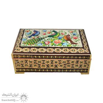 جعبه خاتم کاری طرح گل و مرغ - 051343 جعبه خاتم کاری طرح گل و مرغ - 051343
