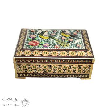 جعبه خاتم کاری طرح گل و مرغ - 051344 جعبه خاتم کاری طرح گل و مرغ - 051344