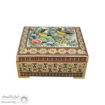 جعبه خاتم کاری طرح گل و مرغ - 051345 جعبه خاتم کاری طرح گل و مرغ - 051345