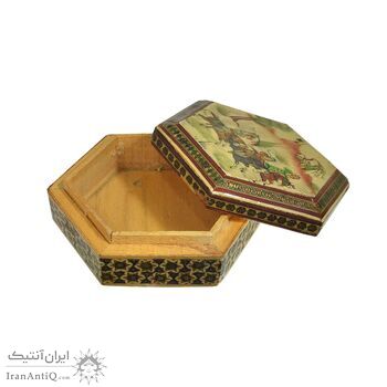 جعبه خاتم کاری طرح شکارگاهی - 051348 جعبه خاتم کاری طرح شکارگاهی - 051348
