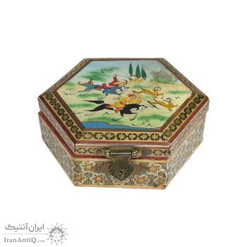 جعبه خاتم کاری طرح شکارگاهی - 051349