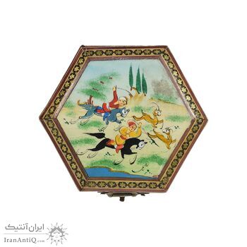 جعبه خاتم کاری طرح شکارگاهی - 051349
