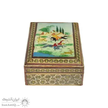جعبه خاتم کاری طرح شکارگاهی - 051350