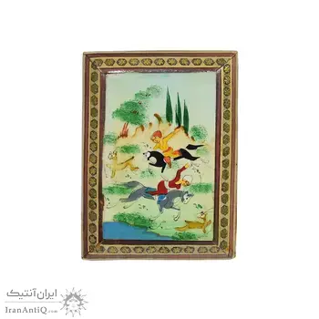 جعبه خاتم کاری طرح شکارگاهی - 051350