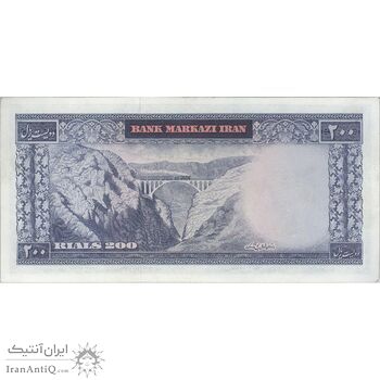 اسکناس 200 ریال (آموزگار - سمیعی) نوشته قرمز - تک - UNC61 - محمد رضا شاه