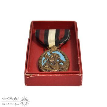 مدال آویز حزب رستاخیز (روز) با جعبه و روبان فابریک - UNC - محمد رضا شاه