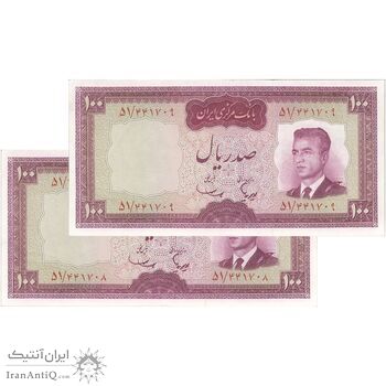 اسکناس 100 ریال (هویدا - سمیعی) - جفت - AU58 - محمد رضا شاه