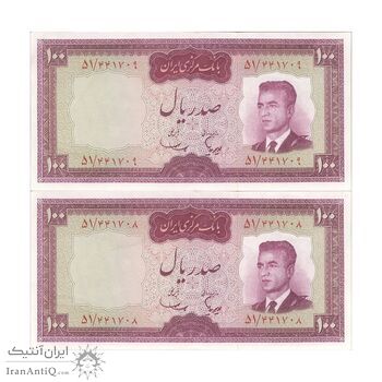 اسکناس 100 ریال (هویدا - سمیعی) - جفت - AU58 - محمد رضا شاه