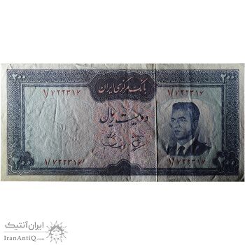 اسکناس 200 ریال (بهنیا - سمیعی) پرفیکس 1 - تک - AU55 - محمد رضا شاه