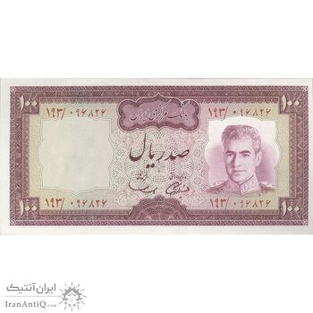 اسکناس 100 ریال (آموزگار - سمیعی) نوشته قرمز - تک - UNC62 - محمد رضا شاه