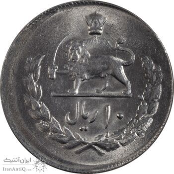سکه 10 ریال 2537 - خارج از مرکز - MS63 - محمد رضا شاه