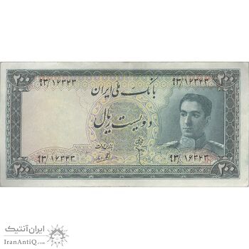 اسکناس 200 ریال سری سوم - تک - AU50 - محمد رضا شاه