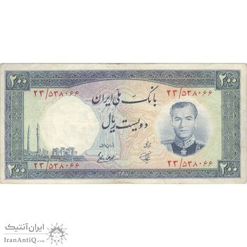 اسکناس 200 ریال 1337 - تک - VF35 - محمد رضا شاه