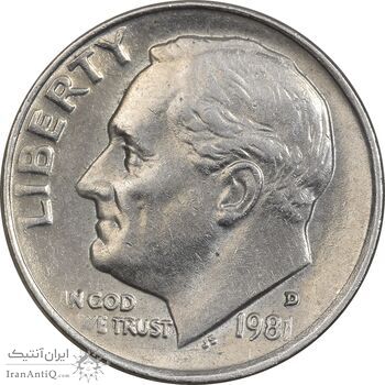 سکه 1 دایم 1981D روزولت - AU50 - آمریکا