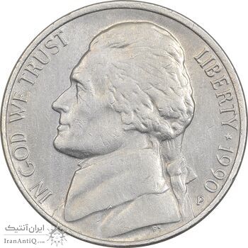 سکه 5 سنت 1990P جفرسون - EF40 - آمریکا