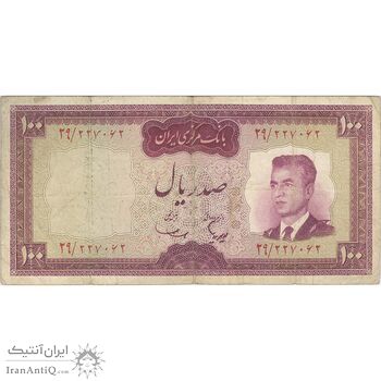اسکناس 100 ریال (هویدا - سمیعی) - تک - VF25 - محمد رضا شاه