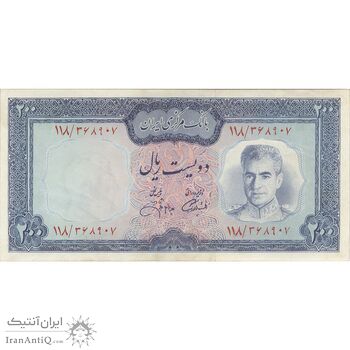 اسکناس 200 ریال (آموزگار - جهانشاهی) - تک - AU50 - محمد رضا شاه