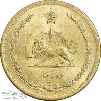 سکه 10 دینار 1321 برنز - MS62 - محمد رضا شاه