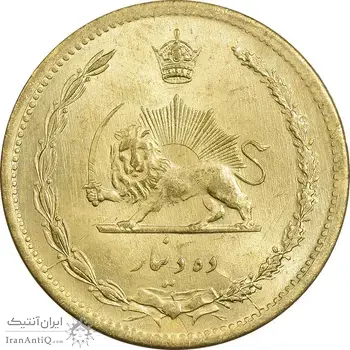 سکه 10 دینار 1321 برنز - MS62 - محمد رضا شاه