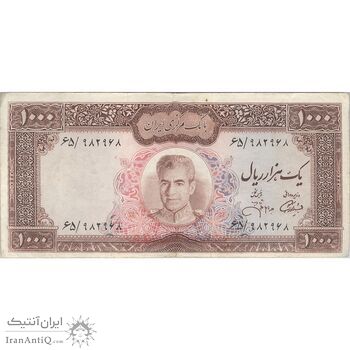 اسکناس 1000 ریال (آموزگار - جهانشاهی) - تک - VF35 - محمد رضا شاه