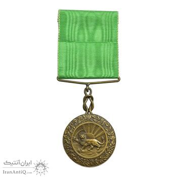 مدال برنز بپاداش خدمت - با جعبه و روبان فابریک - UNC - رضا شاه