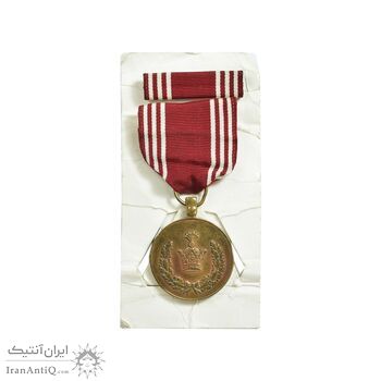 مدال برنز خدمت - دو رو تاج - ضرب ایران - با روبان فابریک - AU - رضا شاه