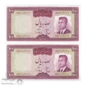 اسکناس 100 ریال (هویدا - سمیعی) - جفت - UNC63 - محمد رضا شاه