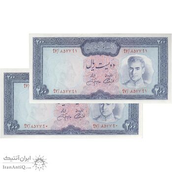 اسکناس 200 ریال (آموزگار - جهانشاهی) - جفت - UNC63 - محمد رضا شاه
