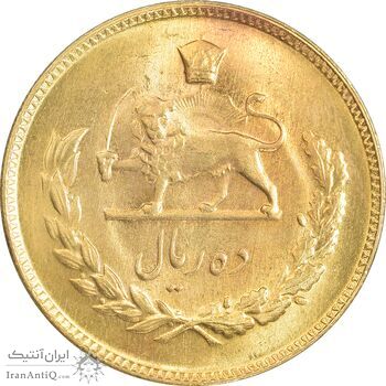 سکه 10 ریال 1351 - طلایی - MS64 - محمد رضا شاه