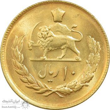 سکه 10 ریال 1357 - طلایی - MS63 - محمد رضا شاه سکه 10 ریال 1357 - طلایی - MS63 - محمد رضا شاه