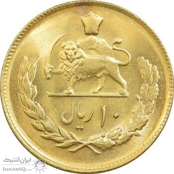 سکه 10 ریال 1357 - طلایی - MS63 - محمد رضا شاه